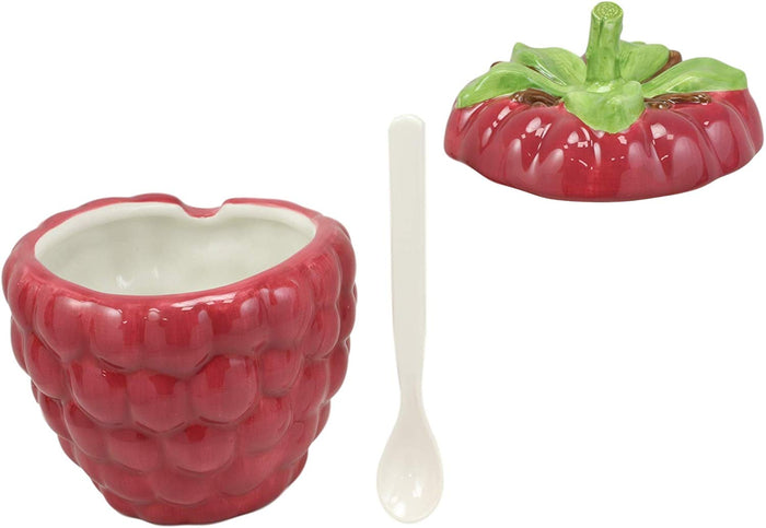 ebros gift Ebros 6"Diameter Red Raspberry Jam Condiments Container Jar With Lid & Spoon