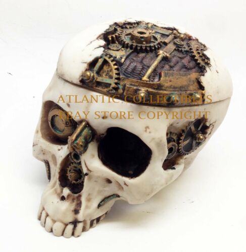 Ebros Gift Ebros 7.25 Inch Mechanical Steampunk Open Skull Decorative Box Statue Figurine