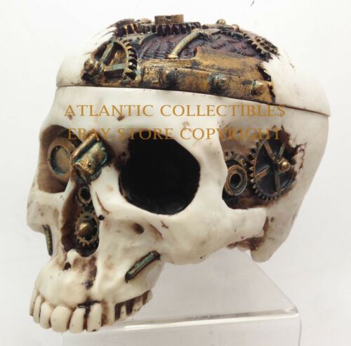 Ebros Gift Ebros 7.25 Inch Mechanical Steampunk Open Skull Decorative Box Statue Figurine