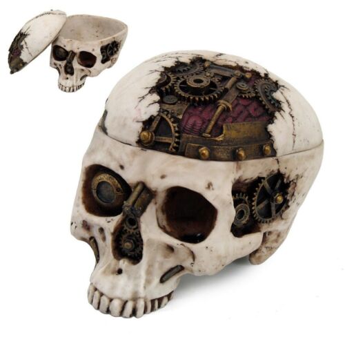 ebros gift Ebros 7.25 Inch Mechanical Steampunk Open Skull Decorative Box Statue Figurine
