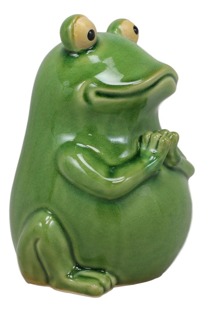 Ebros Gift Ebros 7.25" Tall 'Hoppy' Wishes Ceramic Yoga Green Frog Praying Frogs Figurine
