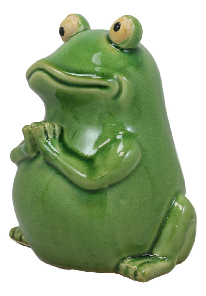 Ebros Gift Ebros 7.25" Tall 'Hoppy' Wishes Ceramic Yoga Green Frog Praying Frogs Figurine