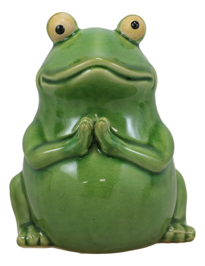 ebros gift Ebros 7.25" Tall 'Hoppy' Wishes Ceramic Yoga Green Frog Praying Frogs Figurine