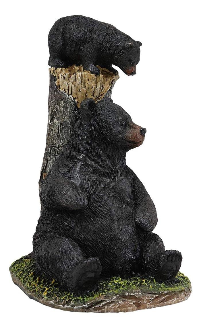 Ebros Gift Ebros 7.5"H Rustic Forest Mother Black Bear With 2 Playful Cubs By Tree Stump Statue