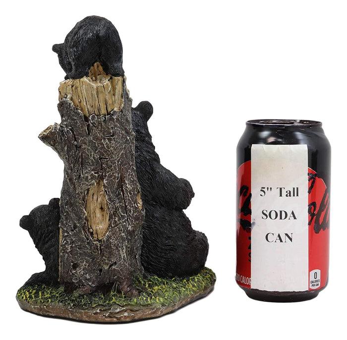 Ebros Gift Ebros 7.5"H Rustic Forest Mother Black Bear With 2 Playful Cubs By Tree Stump Statue