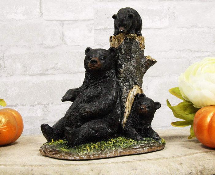 ebros gift Ebros 7.5"H Rustic Forest Mother Black Bear With 2 Playful Cubs By Tree Stump Statue