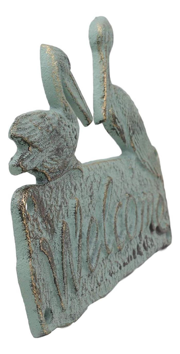 Ebros Gift Ebros 7.5"W Cast Iron Vintage Rustic Verdigris Pelican Birds Welcome Sign Wall Decor