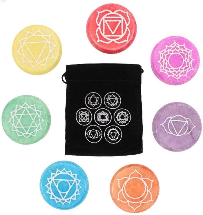 Ebros Gift Ebros 7 Chakra Meditation Stones - 42 Pieces Set With Pouches And Display Case