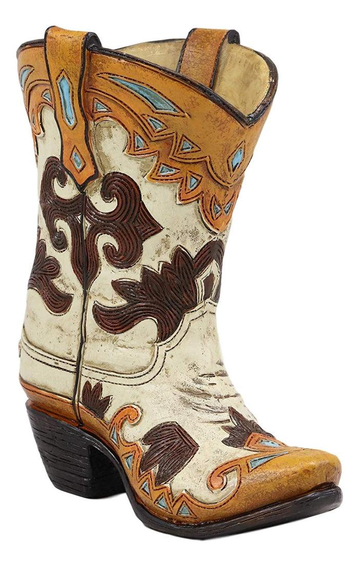 Ebros Gift Ebros 7"H Rustic Western Cowboy Taupe Boot Figurine Stationery Holder Flower Vase