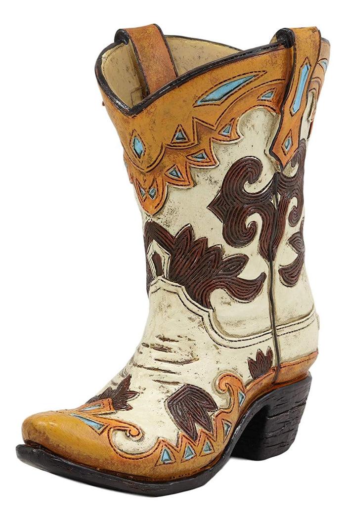 Ebros Gift Ebros 7"H Rustic Western Cowboy Taupe Boot Figurine Stationery Holder Flower Vase