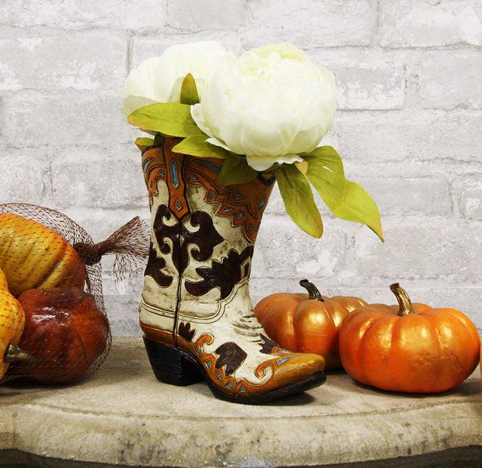 ebros gift Ebros 7"H Rustic Western Cowboy Taupe Boot Figurine Stationery Holder Flower Vase