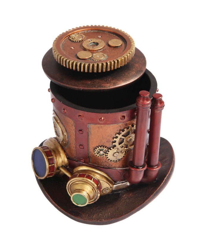 ebros gift Ebros 7 Inch Steampunk Themed Machinery Hat Jewelry/Trinket Box Figurine