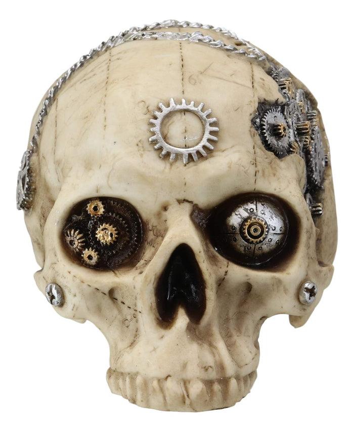 Ebros Gift Ebros 7"L Steampunk Three Eyed Sun God Wheel Gearwork Robot Half Jaw Skull Statue 3D