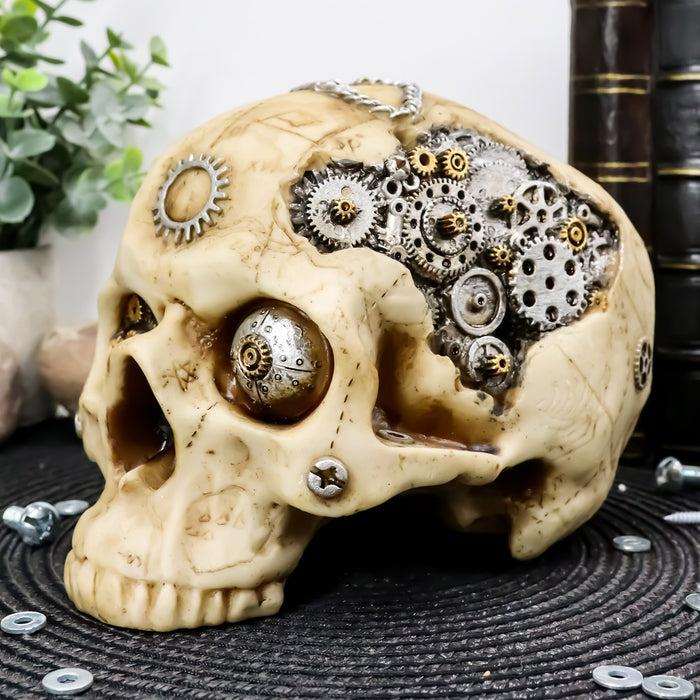 ebros gift Ebros 7"L Steampunk Three Eyed Sun God Wheel Gearwork Robot Half Jaw Skull Statue 3D