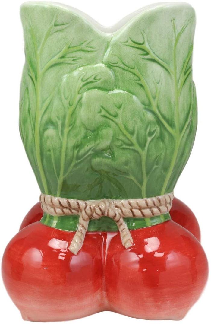 Ebros Gift Ebros 8.25" Tall Ceramic Radish Root Bunch Flower Vase Kitchen Utensils Holder