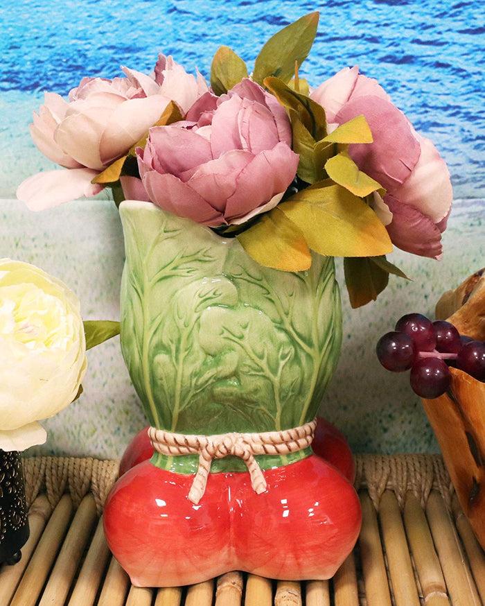 ebros gift Ebros 8.25" Tall Ceramic Radish Root Bunch Flower Vase Kitchen Utensils Holder
