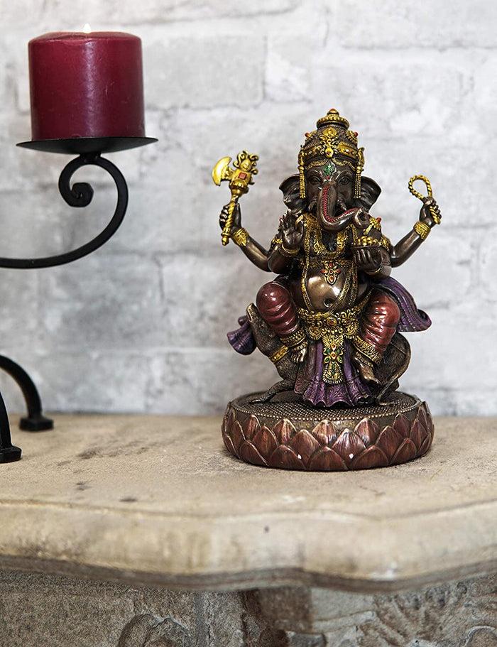Ebros Gift Ebros 8.25" Tall Hindu Supreme God Dancing Ganesha Chaturthi On Lotus Statue