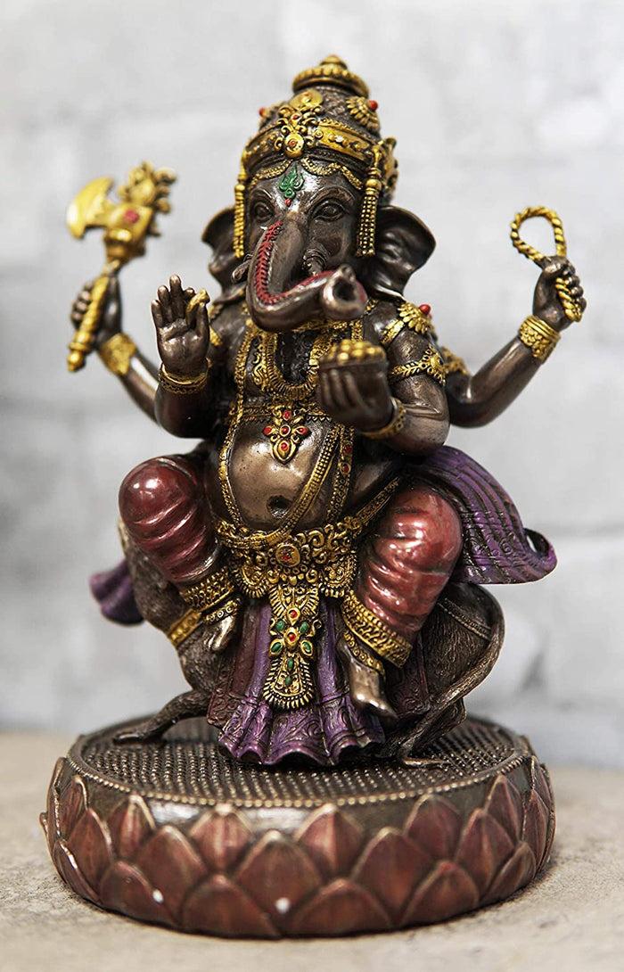 ebros gift Ebros 8.25" Tall Hindu Supreme God Dancing Ganesha Chaturthi On Lotus Statue
