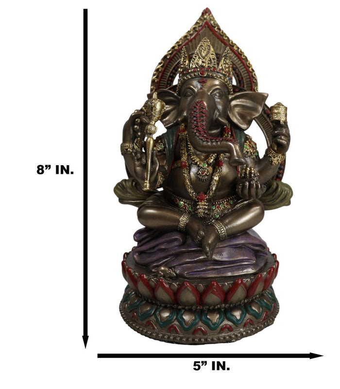 Ebros Gift Ebros 8" Tall Hindu Elephant God Ganesha Sitting On Giant Lotus Throne Figurine