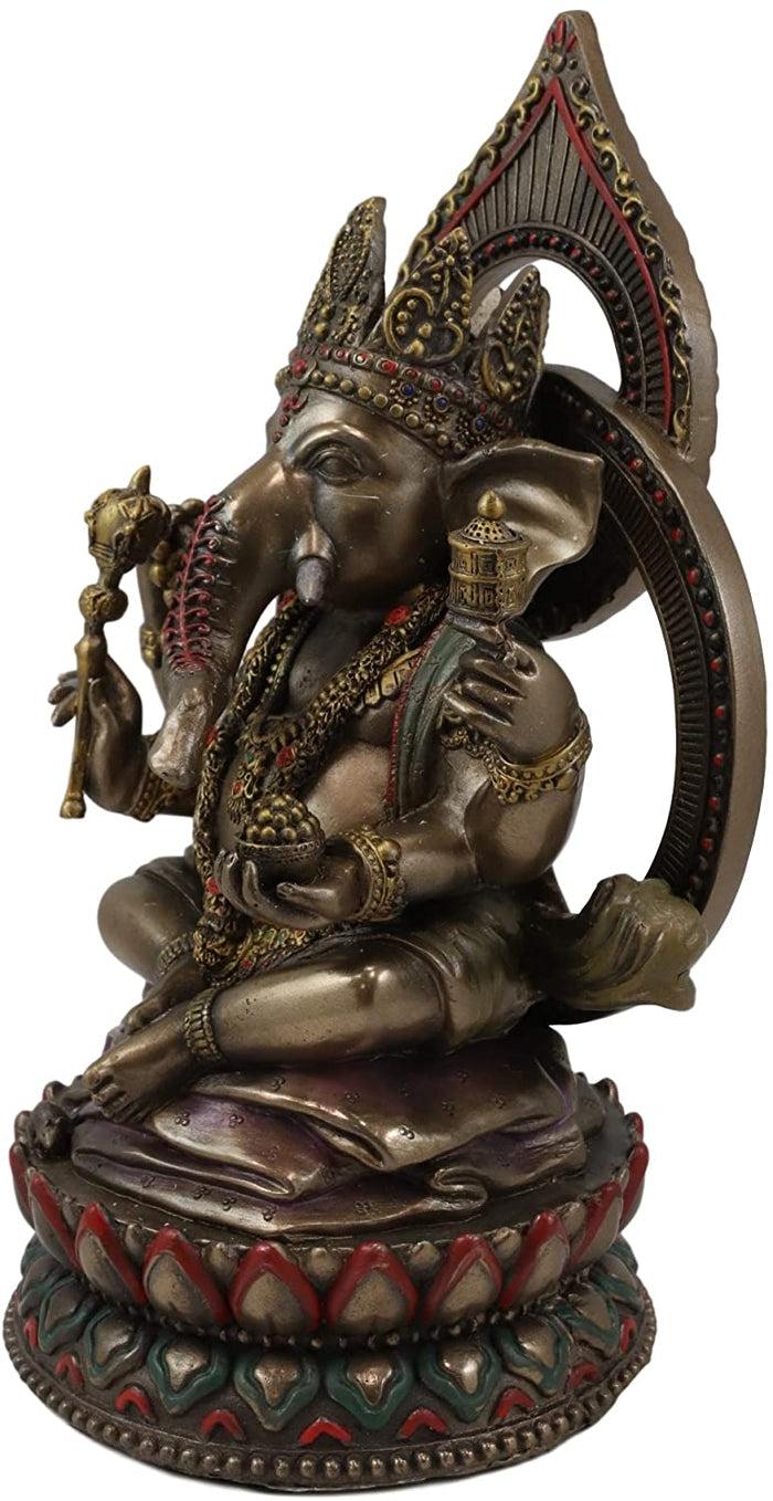 Ebros Gift Ebros 8" Tall Hindu Elephant God Ganesha Sitting On Giant Lotus Throne Figurine
