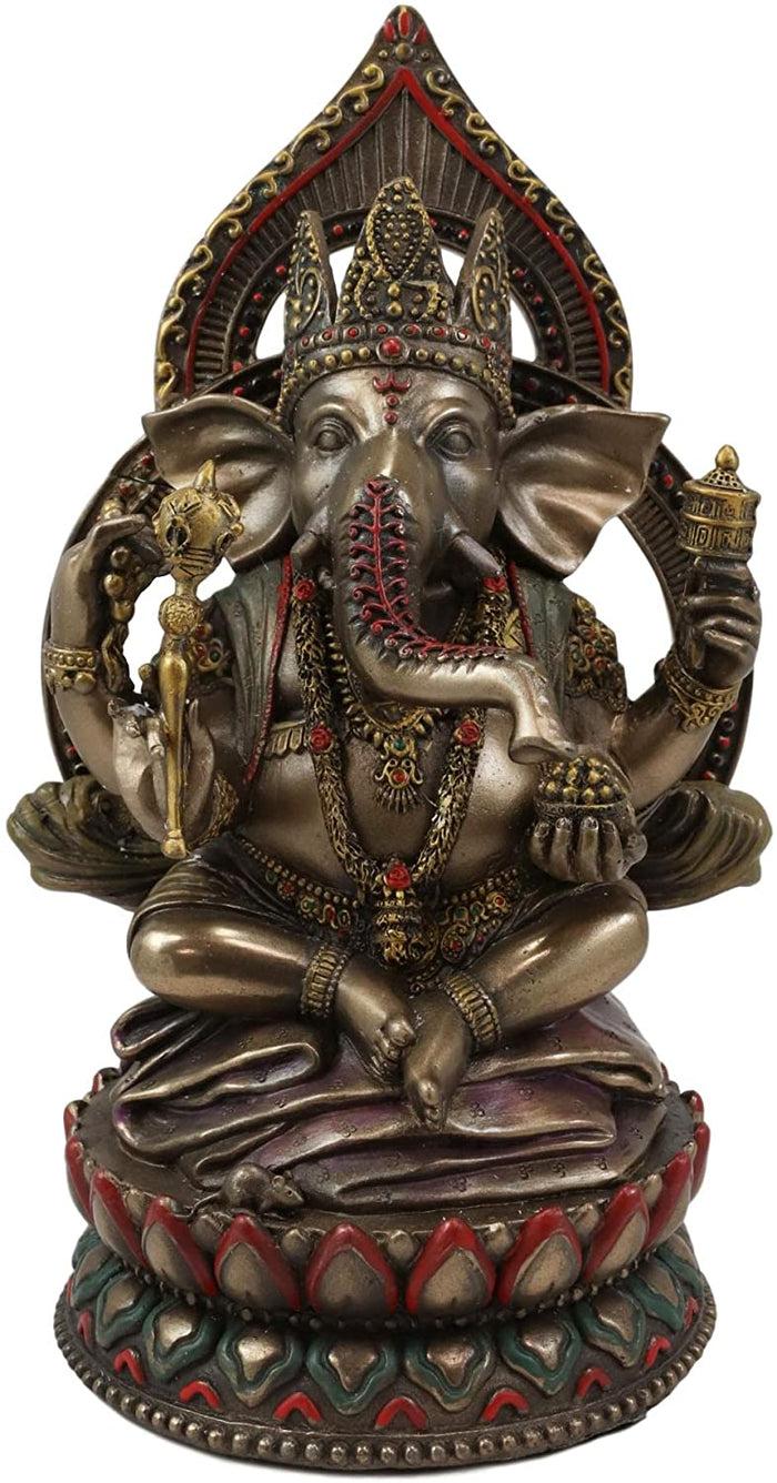 Ebros Gift Ebros 8" Tall Hindu Elephant God Ganesha Sitting On Giant Lotus Throne Figurine