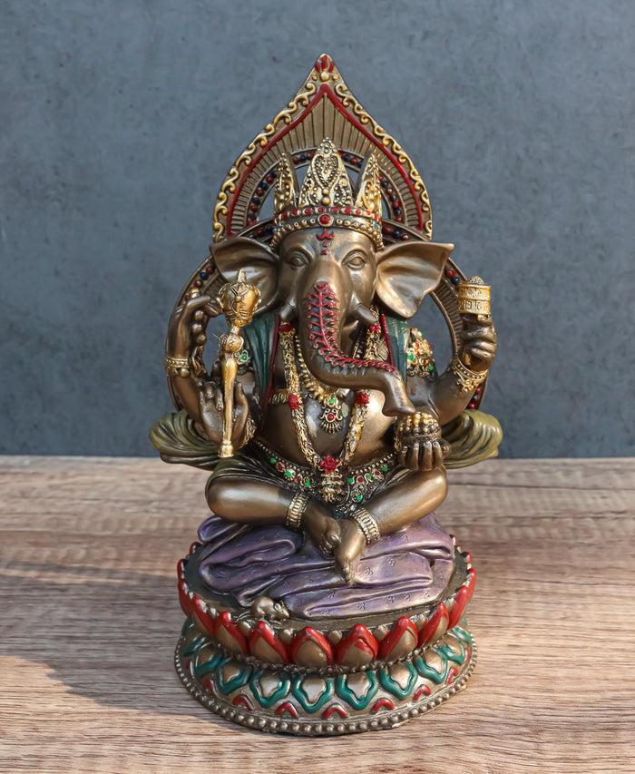 ebros gift Ebros 8" Tall Hindu Elephant God Ganesha Sitting On Giant Lotus Throne Figurine