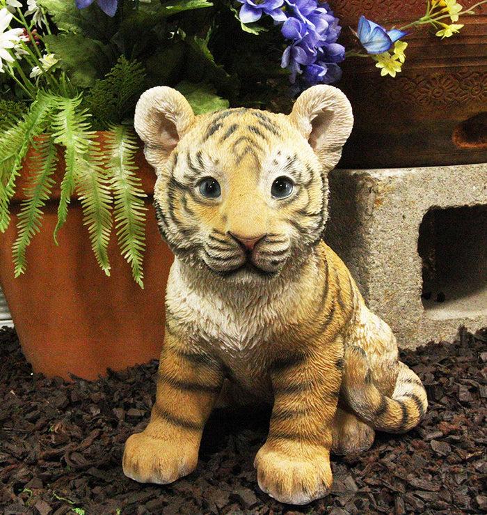 ebros gift Ebros 9.25"H Realistic Bengal Orange Tiger Cub Statue With Glass Eyes Jungle Tigers