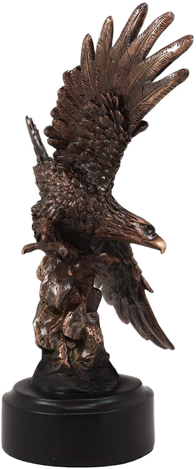 Ebros Gift Ebros 9.25" Tall Wings Of Glory Swooping Broad Winged Bald Eagle By Cliff Rocks Statue Bronze Electroplated Resin Figurine With Base USA Patriotic Home And Office Decor Flying Wild Life Eagles