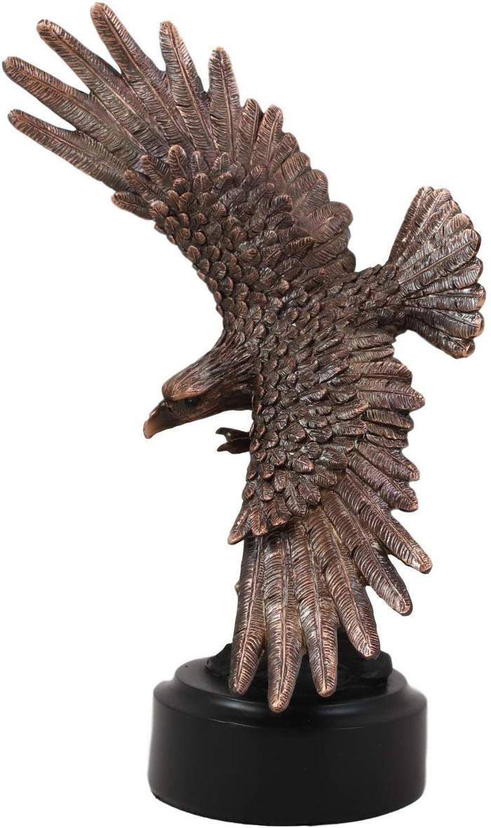 Ebros Gift Ebros 9.25" Tall Wings Of Glory Swooping Broad Winged Bald Eagle By Cliff Rocks Statue Bronze Electroplated Resin Figurine With Base USA Patriotic Home And Office Decor Flying Wild Life Eagles