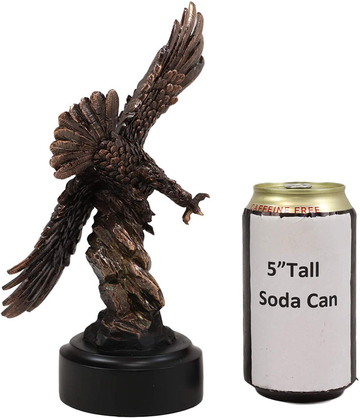 Ebros Gift Ebros 9.25" Tall Wings Of Glory Swooping Broad Winged Bald Eagle By Cliff Rocks Statue Bronze Electroplated Resin Figurine With Base USA Patriotic Home And Office Decor Flying Wild Life Eagles