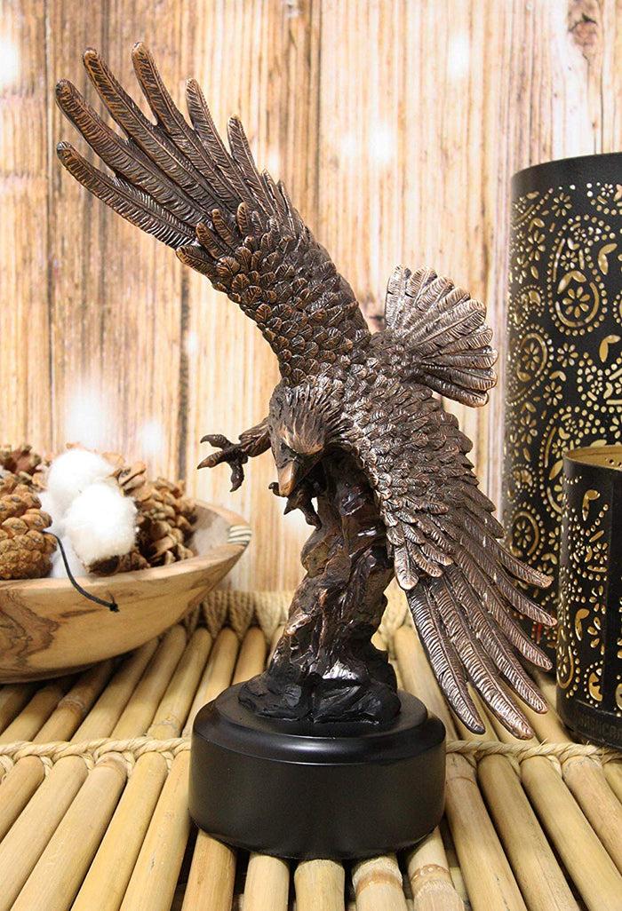 ebros gift Ebros 9.25" Tall Wings of Glory Swooping Broad Winged Bald Eagle by Cliff Rocks Statue Bronze Electroplated Resin Figurine with Base USA Patriotic Home and Office Decor Flying Wild Life Eagles