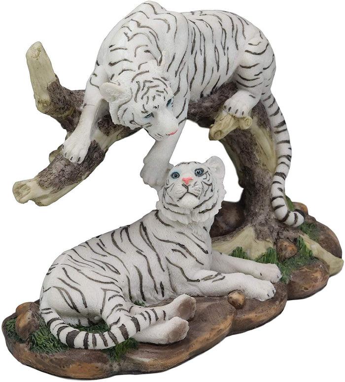 Ebros Gift Ebros 9.25" Wide Albino Bengal White Tiger Couple Playing By Curved Tree Branch Statue As Predator Forest Tigers Giant Cats Jungle Frolic Decorative Figurine Perfect For Shelves Desktops Accent