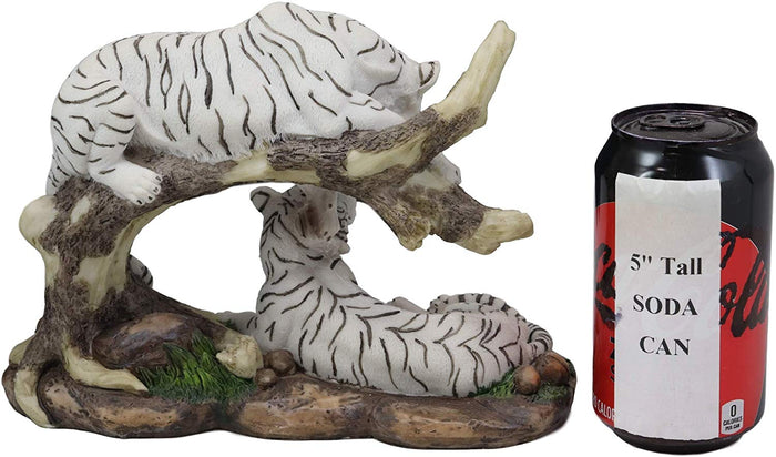 Ebros Gift Ebros 9.25" Wide Albino Bengal White Tiger Couple Playing By Curved Tree Branch Statue As Predator Forest Tigers Giant Cats Jungle Frolic Decorative Figurine Perfect For Shelves Desktops Accent