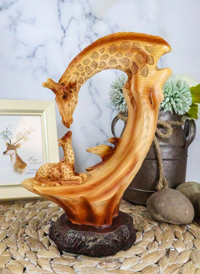 ebros gift Ebros 9.5"H Wildlife Safari Giraffe Family Scene Decorative Faux Wood Figurine