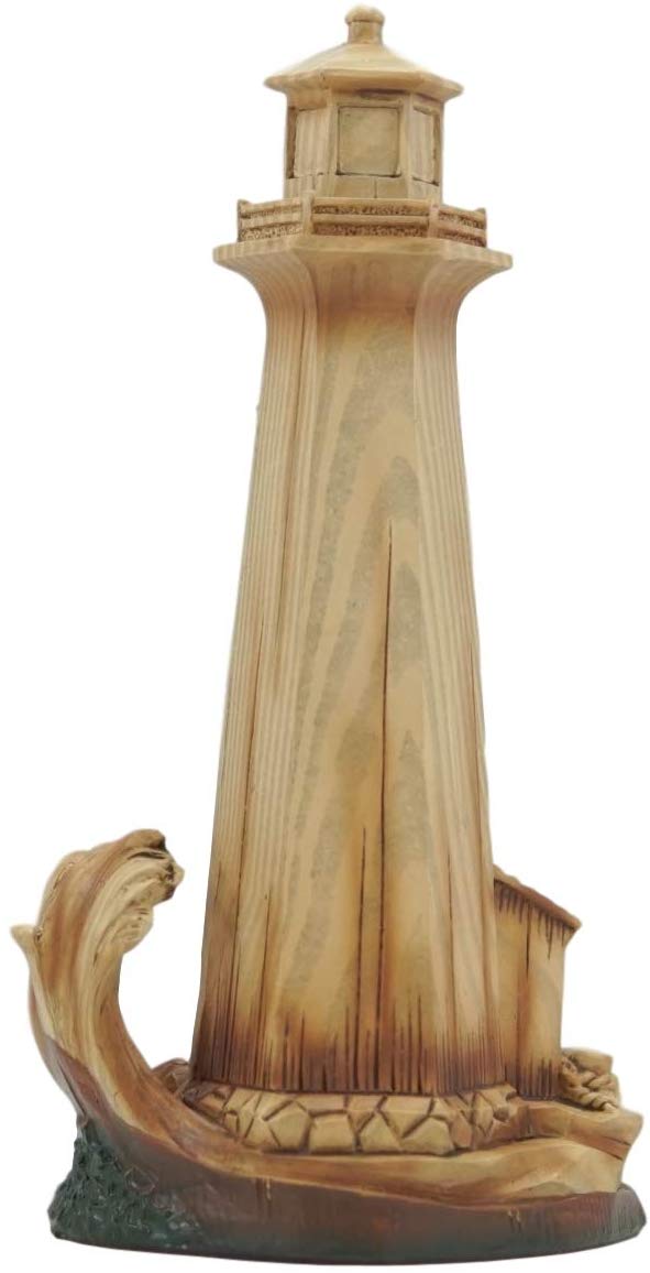 Ebros Gift Ebros 9"H Nautical Lighthouse With Life Ring Buoy And Crashing Ocean Wave Statue