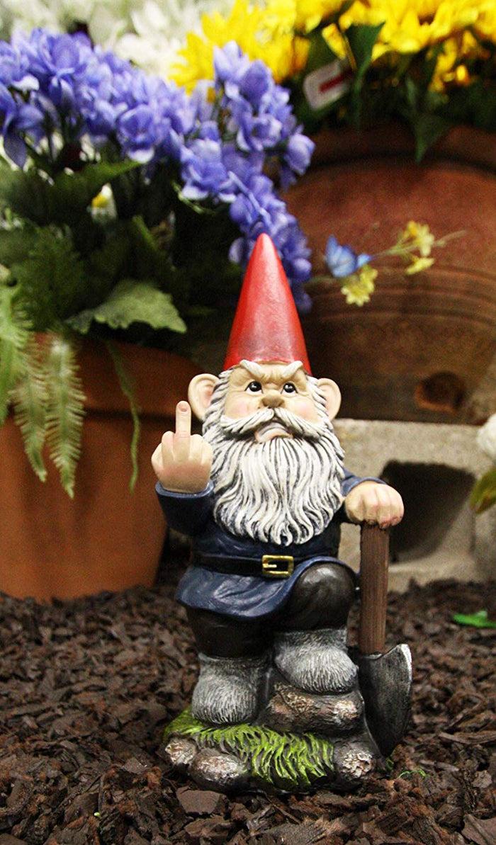 Ebros Gift Ebros 9" You Dig? Shovel Gnome Garden Greeter Gnome Dwarf Flip The Bird Statue