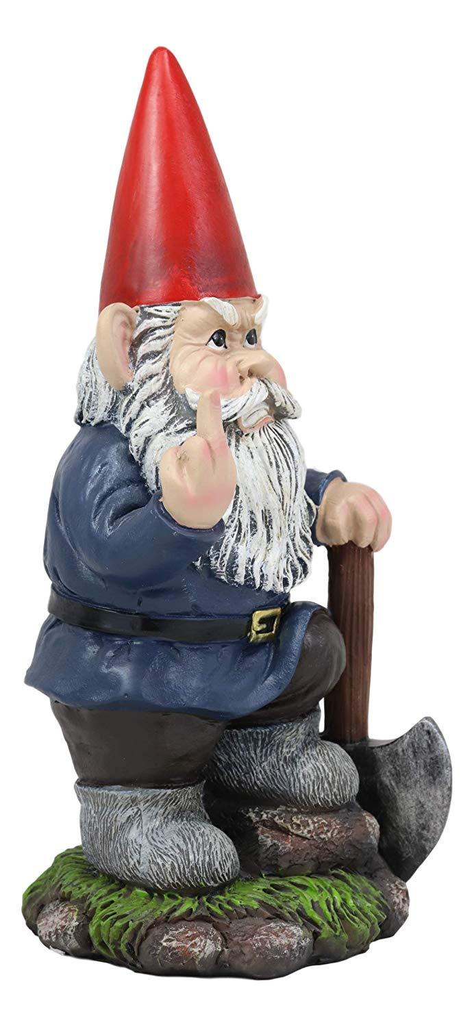 Ebros Gift Ebros 9" You Dig? Shovel Gnome Garden Greeter Gnome Dwarf Flip The Bird Statue