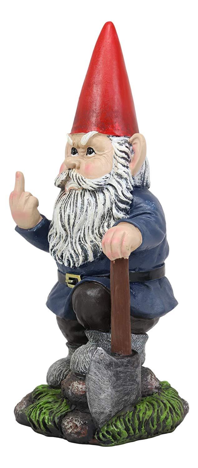 Ebros Gift Ebros 9" You Dig? Shovel Gnome Garden Greeter Gnome Dwarf Flip The Bird Statue