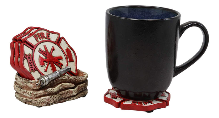 Ebros Gift Ebros 911 Emergency Coiled Fireman Water Hose Coaster Set With 4 Coasters 4"High