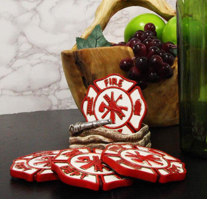 Ebros Gift Ebros 911 Emergency Coiled Fireman Water Hose Coaster Set With 4 Coasters 4"High