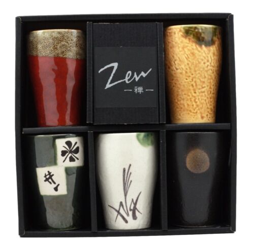 Ebros Gift Ebros Abstract Art Glazed Ceramic 8oz Coffee Tea Cup Set Of 5 Made In Japan