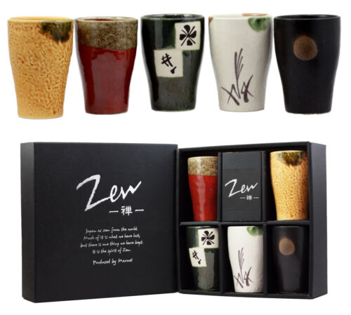 Ebros Gift Ebros Abstract Art Glazed Ceramic 8oz Coffee Tea Cup Set Of 5 Made In Japan