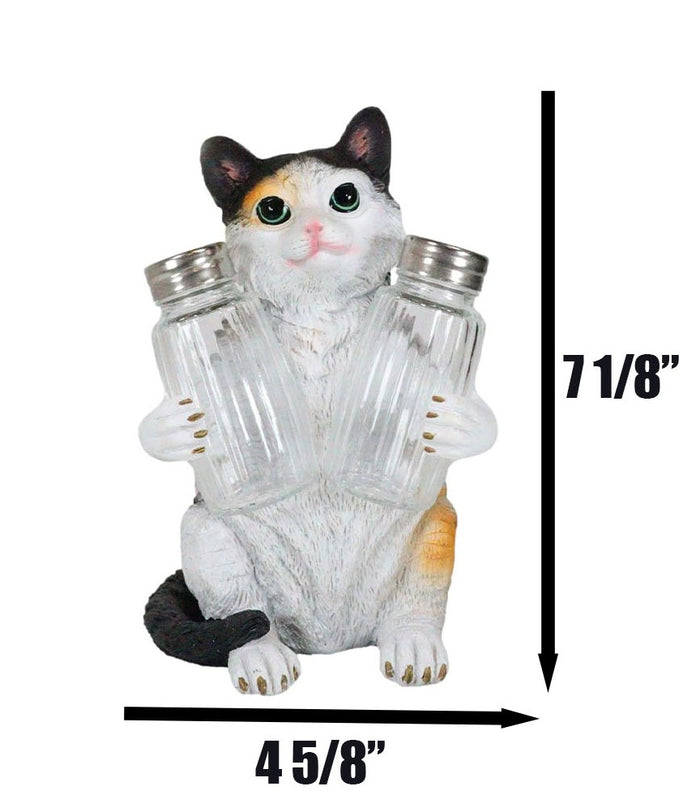 Ebros Gift Ebros Adorable Calico Furry Feline Kitty Cat Salt Pepper Shakers Holder Figurine 8.25" H