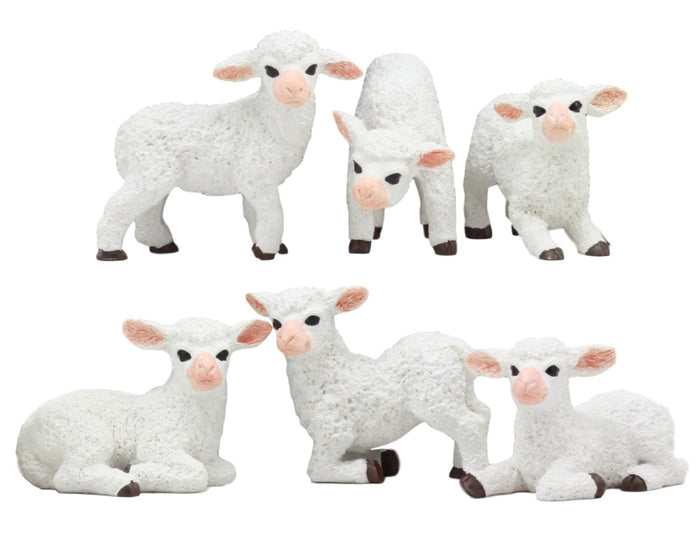 ebros gift Ebros Adorable Six Little Lambs Statue Set 3" Assorted Baby Sheep Cute Animal Figurines