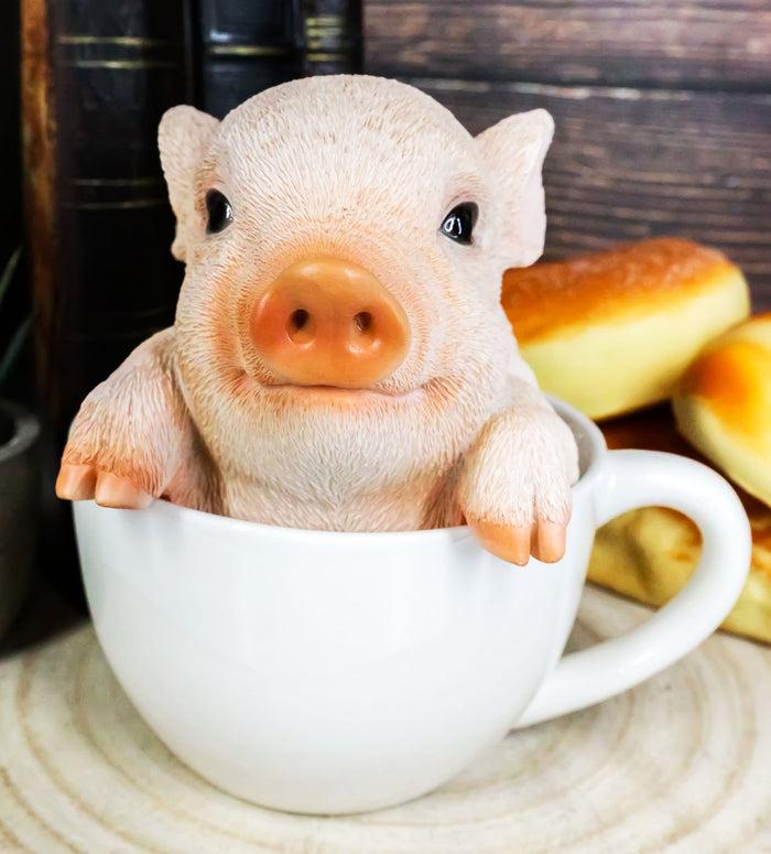 ebros gift Ebros Adorable Teacup Pig 5.25"H Realistic Animal Collectible Statue with Glass Eyes