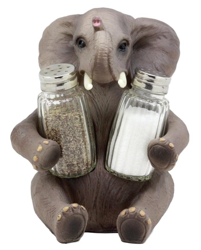 Ebros Gift Ebros African Bush Elephant Glass Salt & Pepper Shakers Holder Decor 7" H