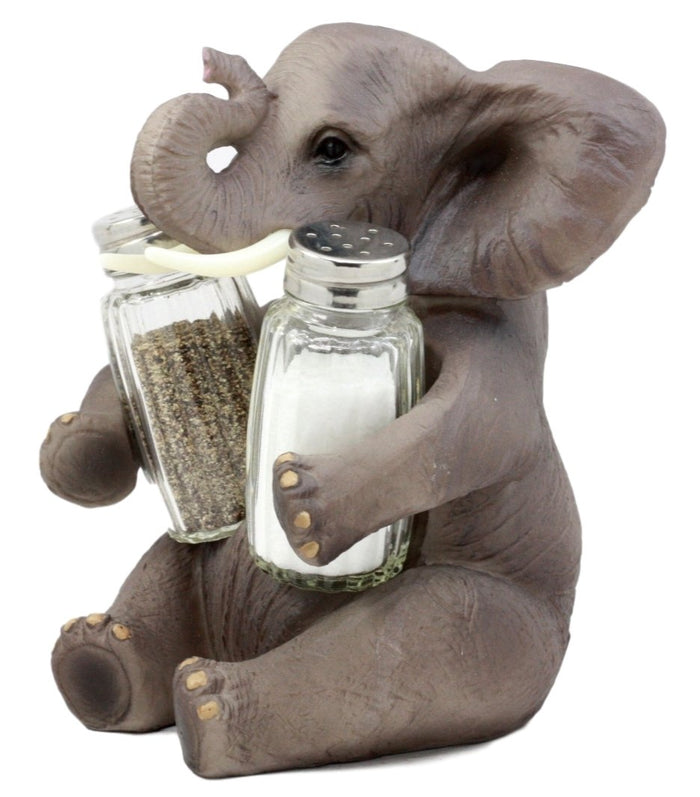 Ebros Gift Ebros African Bush Elephant Glass Salt & Pepper Shakers Holder Decor 7" H