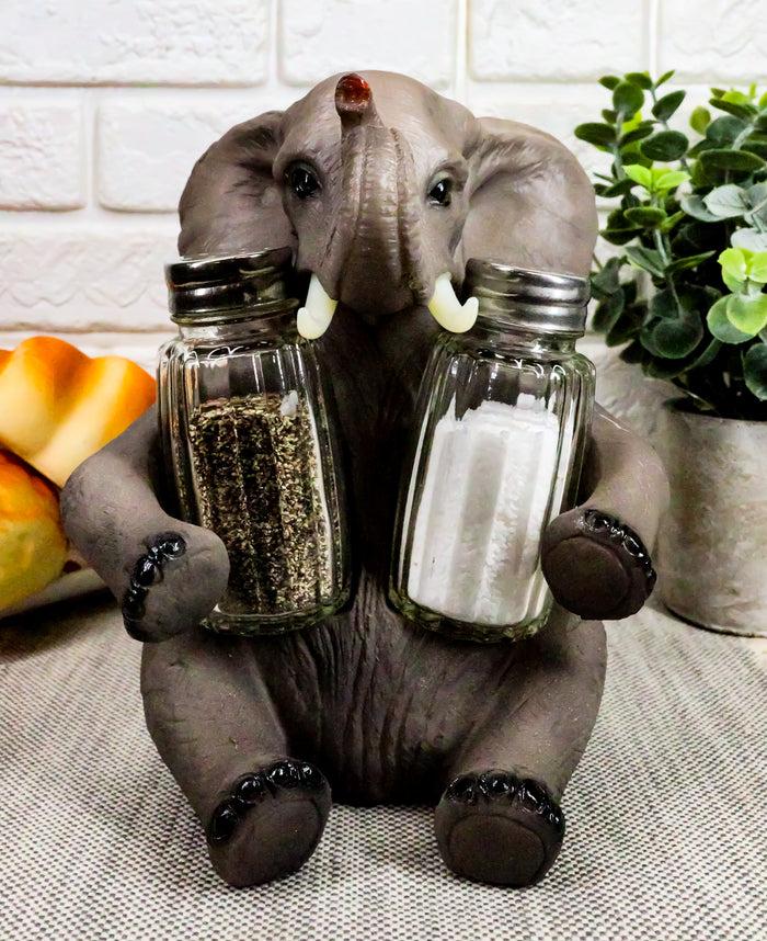 ebros gift Ebros African Bush Elephant Glass Salt & Pepper Shakers Holder Decor 7" H