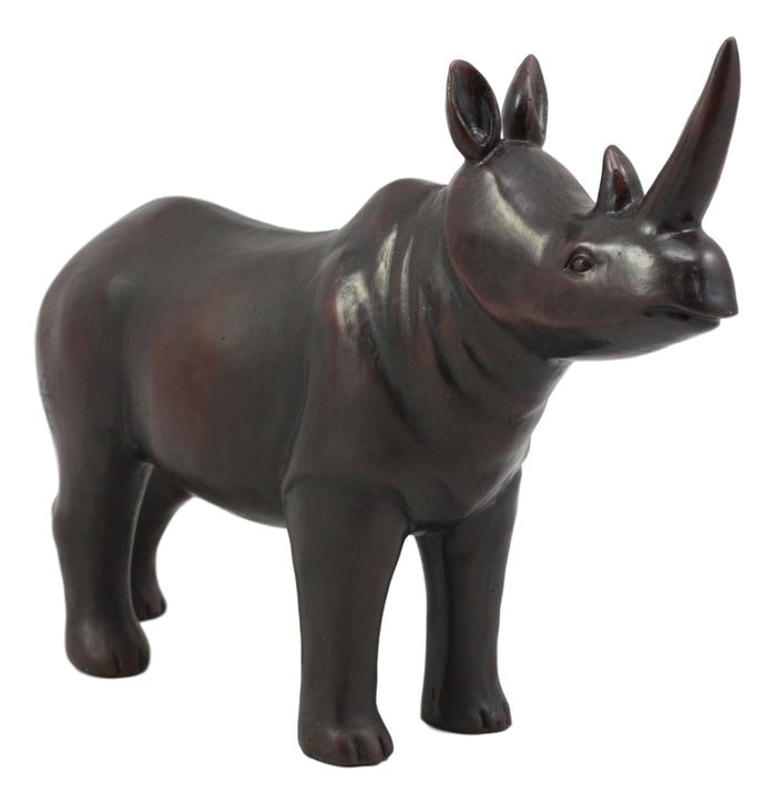 Ebros Gift Ebros African Safari Rhino Rhinoceros Statue 9.5" Long In Dark Mahogany Faux Wood Finish