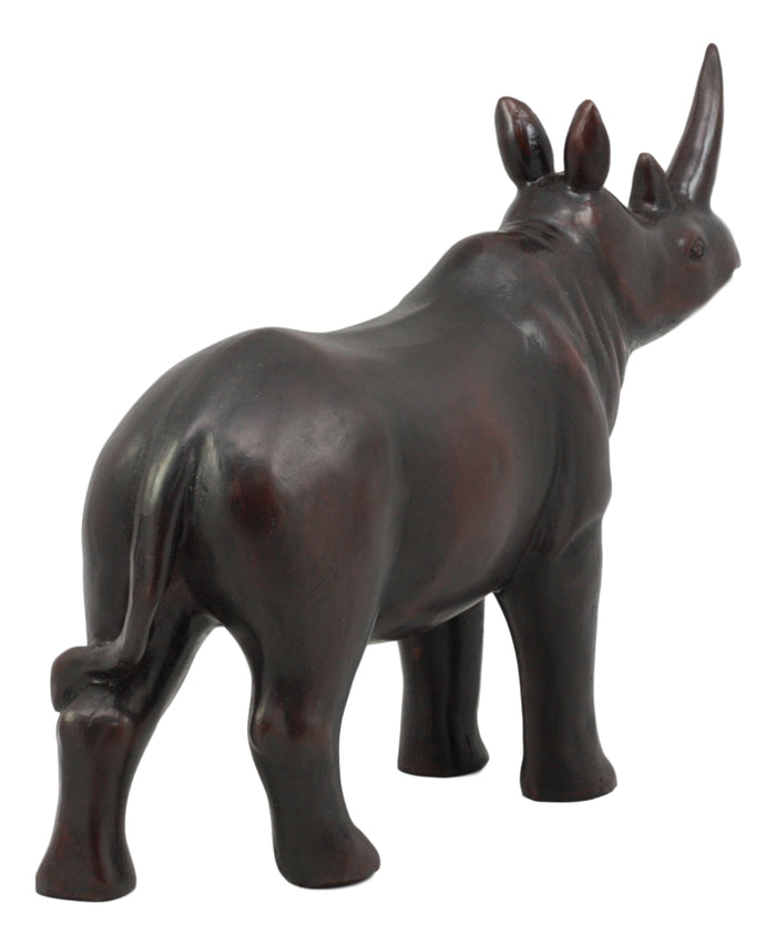 Ebros Gift Ebros African Safari Rhino Rhinoceros Statue 9.5" Long In Dark Mahogany Faux Wood Finish